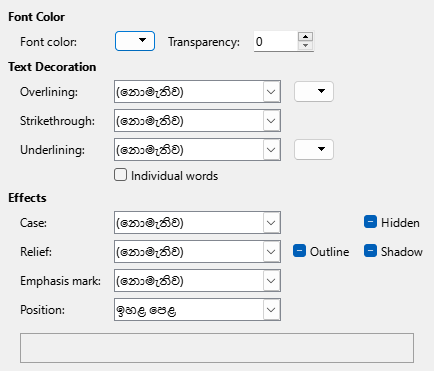 Font Effects Page Dialog Image