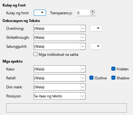 Font Effects Page Dialog Image