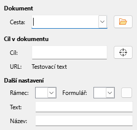 Obrázek dialogového okna Hypertextový odkaz - Dokument