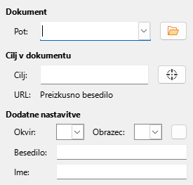 Slika zavihka pogovornega okna Hiperpovezava – Dokument