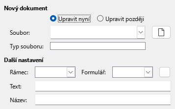 Obrázek dialogového okna Hypertextový odkaz - Nový dokument