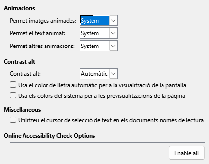 Imatge del diàleg d'opcions d'accessibilitat