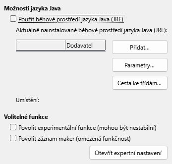 Obrázek dialogového okna Možnosti Pokročilé