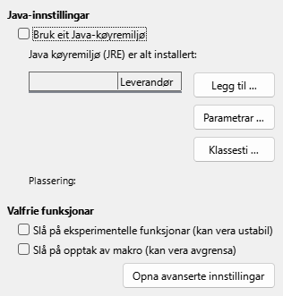 Dialogvindauget for avanserte innstillingar
