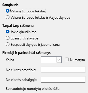 Azijos kalbų išdėstymo parinkčių lango nuotrauka