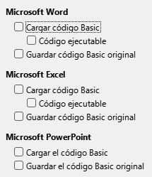 Imagen del cuadro de diálogo Opciones, sección Cargar/guardar