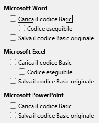 Immagine della finestra di dialogo Carica/salva delle Opzioni
