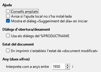 Imatge del diàleg d'opcions generals