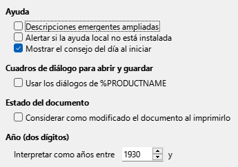 Imagen del cuadro de diálogo Opciones, sección General