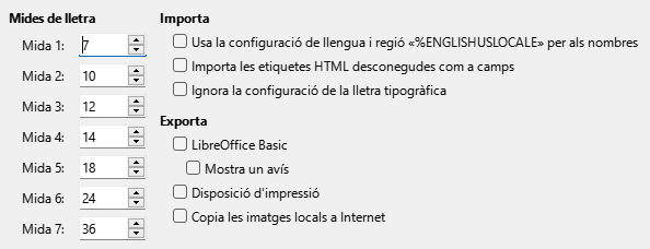 Imatge del diàleg d'opcions d'HTML
