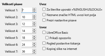 Slika pogovornega okna Nastavitve/Možnosti – HTML