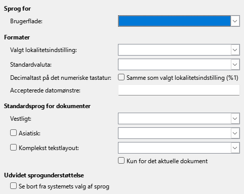 Billede af dialogen Indstillinger ▸ Sprog