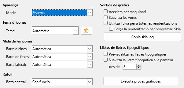 Imatge del diàleg d'opcions de visualització