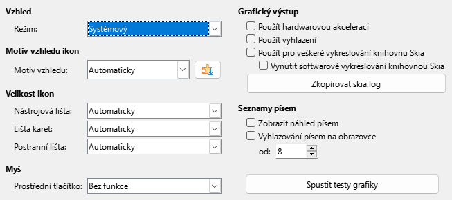 Obrázek dialogového okna  Možnosti Zobrazení 