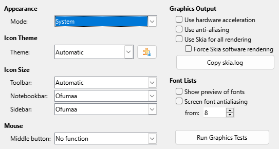 Options View Dialog Image