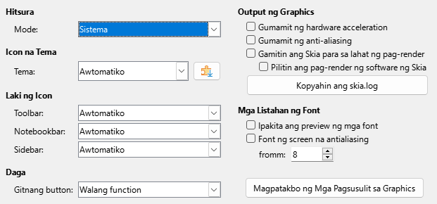 Options View Dialog Image