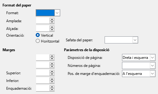 Pestanya Format de pàgina