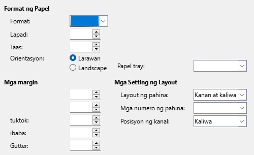 page ng tab na format ng page
