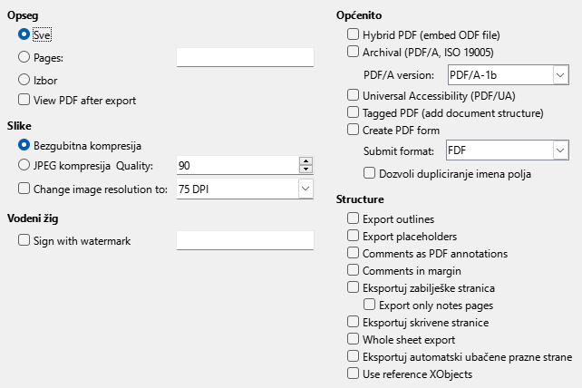 PDF Export General Options Dialog Image