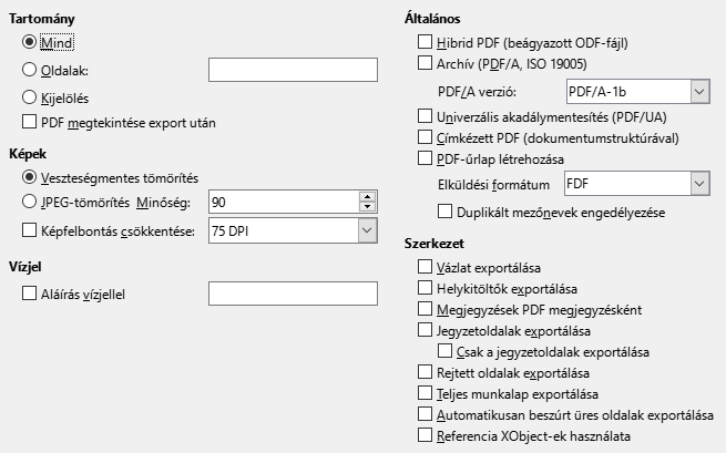 PDF exportálás - általános
