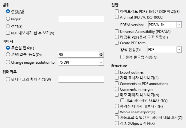 PDF Export General Options Dialog Image