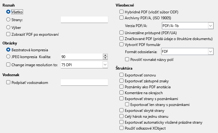 PDF Export General Options Dialog Image