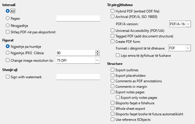 PDF Export General Options Dialog Image