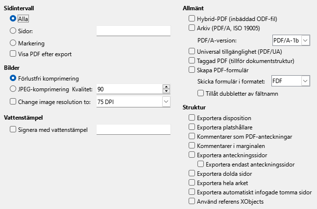 PDF Export General Options Dialog Image