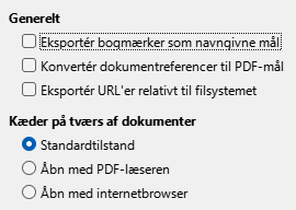 Dialogen indstillinger for PDF-eksporter links