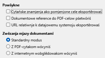 Wobraz dialoga nastajenjow za zwězanja PDF-eksporta