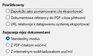 Wobraz dialoga nastajenjow za zwjazanja PDF-eksporta