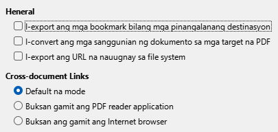 PDF Export Links Options Dialog Image