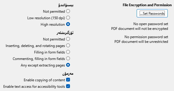 PDF Export Security Options Dialog Image
