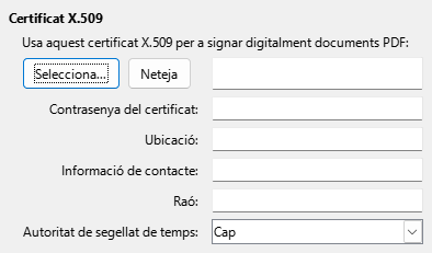 Imatge de diàleg d'opcions de signatura digital de l'exportació PDF