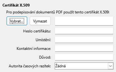 Obrázek dialogového okna Elektronické podpisy exportu do PDF