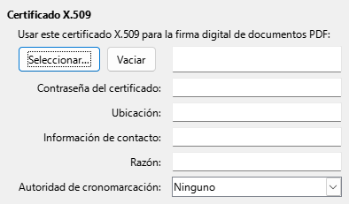 Imagen del cuadro de diálogo Exportar a PDF, pestaña Firmas digitales