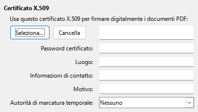 Immagine della finestra di dialogo delle opzioni di firma digitale di esportazione PDF