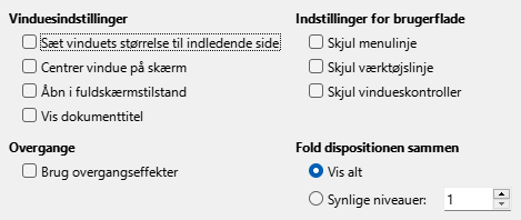 Dialogen indstillinger for PDF-eksport Brugergrænseflade
