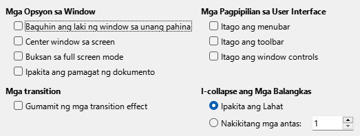 PDF Export User Interface Options Dialog Image