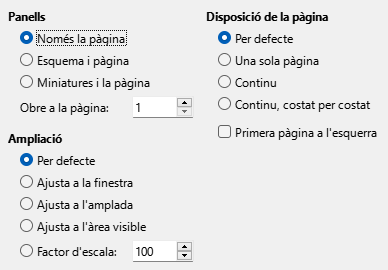 Imatge de diàleg d'opcions de visualització de l'exportació PDF