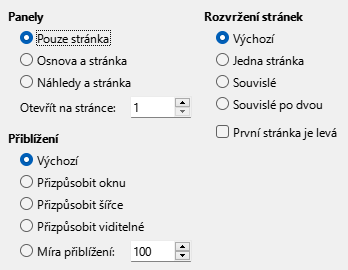 Obrázek dialogového okna Možnosti zobrazení exportu do PDF