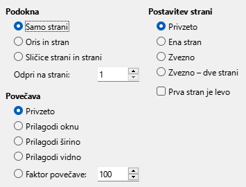 Možnosti za PDF – zavihek Začetni pogled