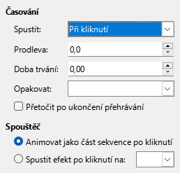 Dialogové okno Časování animace