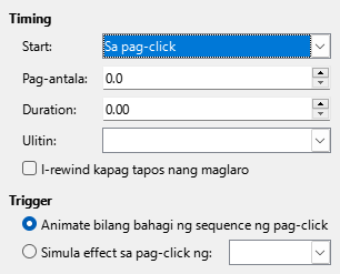Custom na Animation Timing Dialog