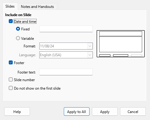 Header Footer Dialog