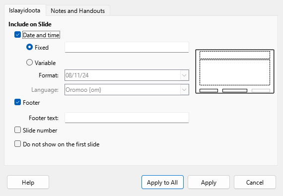 Header Footer Dialog