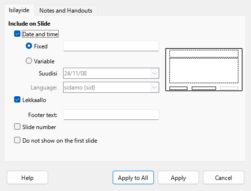 Header Footer Dialog