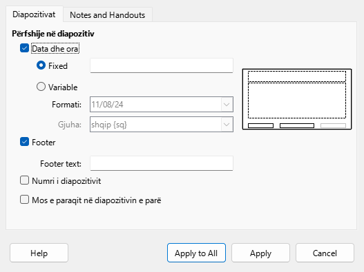 Header Footer Dialog