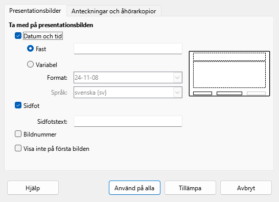 Header Footer Dialog