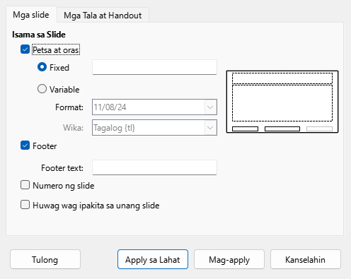 Header Footer Dialog